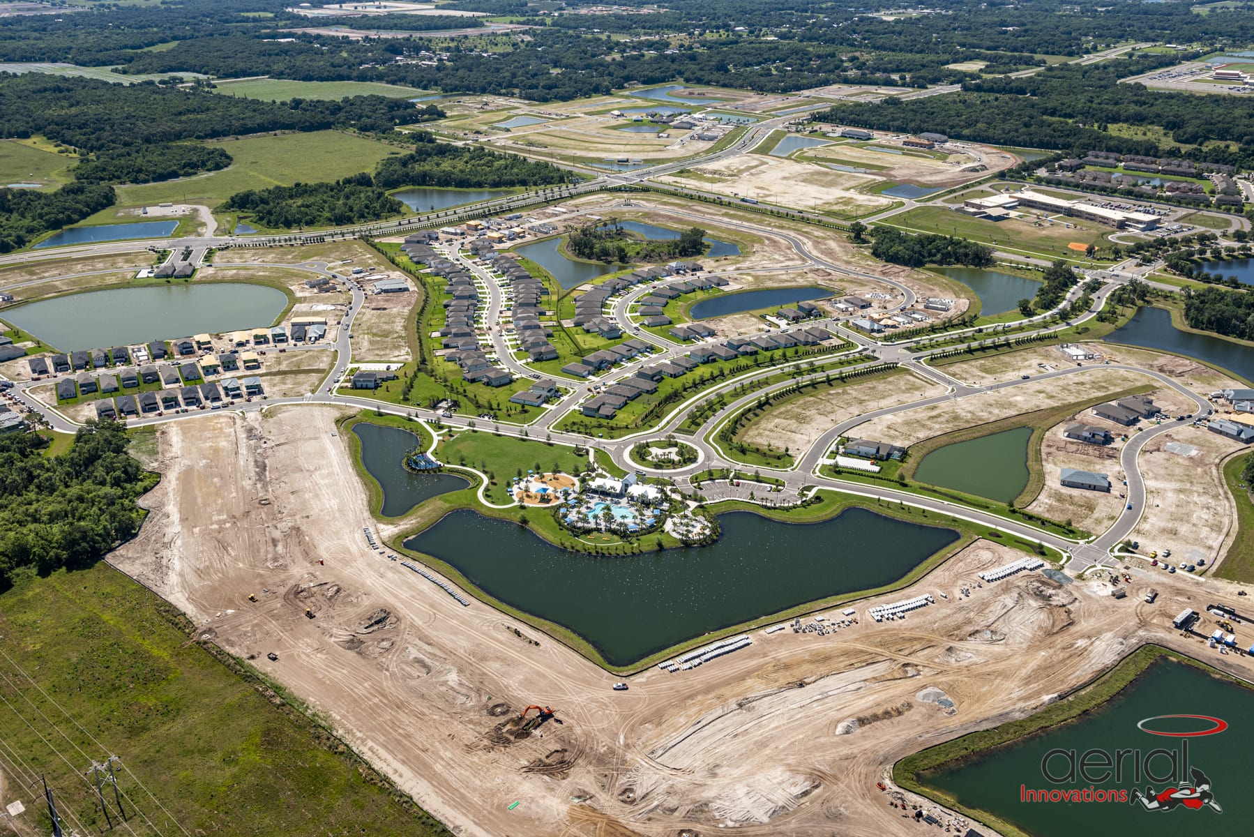 Aerial of new housing development and clubhouse north river ranch